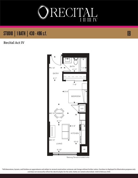 A floor plan for a studio apartment at Orecital.